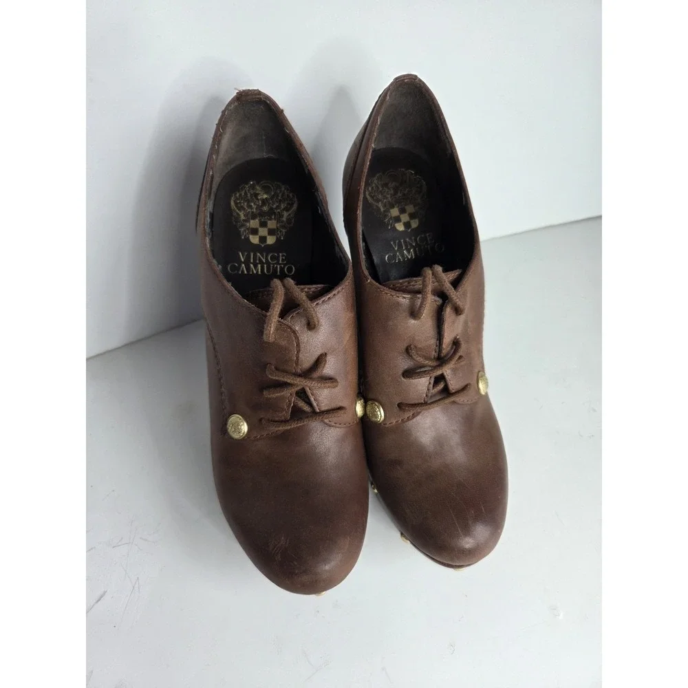 Vince Camuto Canasta Women's Leather Clogs Platform Brown Shoes Heels Sz‎ 6